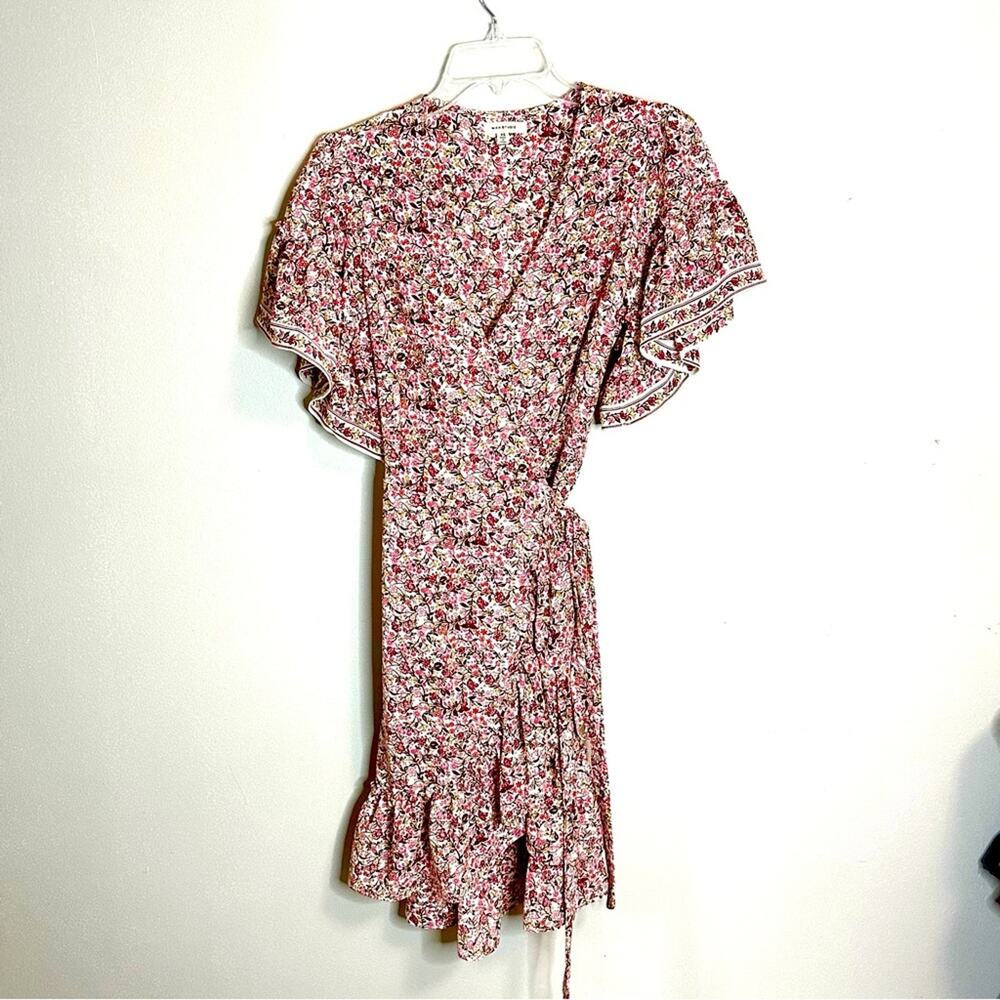 Max Studio Floral Flirty Romantic Ruffle Hem Wrap Dress Pink Cream Womens XS
